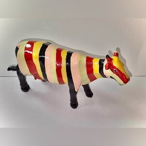 Retro Vintage Colorful Striped Cow Statue Figurine - 1970s K’s Collection 7x4”